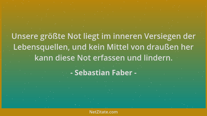 Sebastian Faber - Unsere größte Not liegt im inneren Versiegen der Lebensquellen, und kein Mittel von draußen her kann dies...