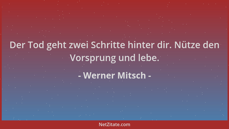 Werner Mitsch - Der Tod geht zwei Schritte hinter dir. Nütze den Vorsprung und lebe....