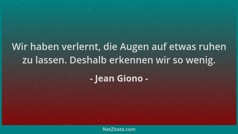 Jean Giono - Wir haben verlernt, die Augen auf etwas ruhen zu lassen. Deshalb erkennen wir so wenig....