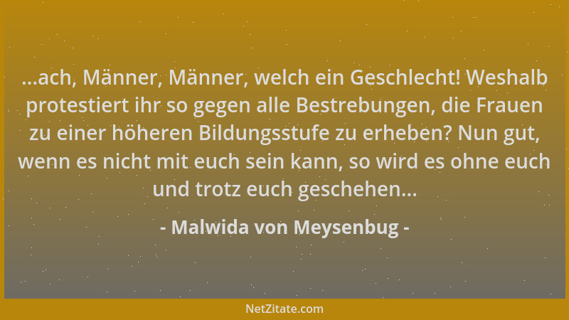 Malwida von Meysenbug - ...ach, Männer, Männer, welch ein Geschlecht! Weshalb protestiert ihr so gegen alle Bestrebungen, d...