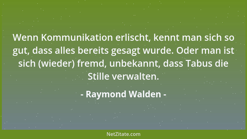 Raymond Walden - Wenn Kommunikation erlischt, kennt man sich so gut, dass alles bereits gesagt wurde. Oder man ist sich (wi...