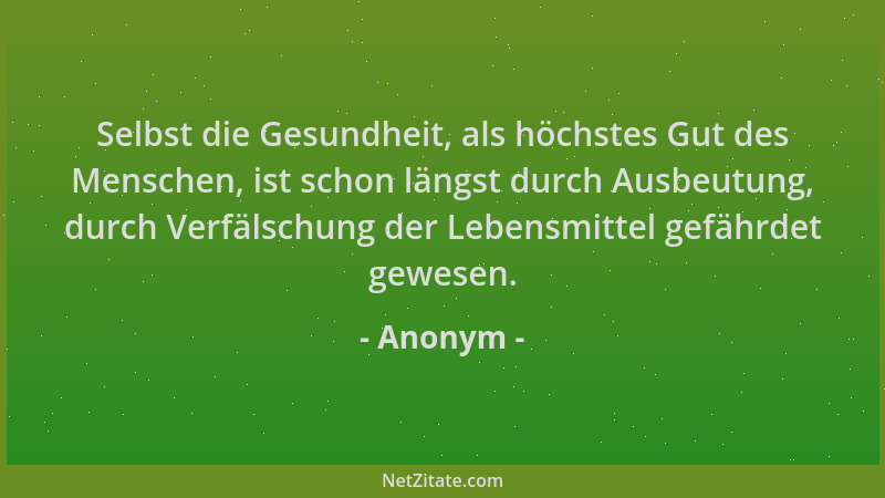Anonym - Selbst die Gesundheit, als höchstes Gut des Menschen, ist schon längst durch Ausbeutung, durch Verfälschung der Le...