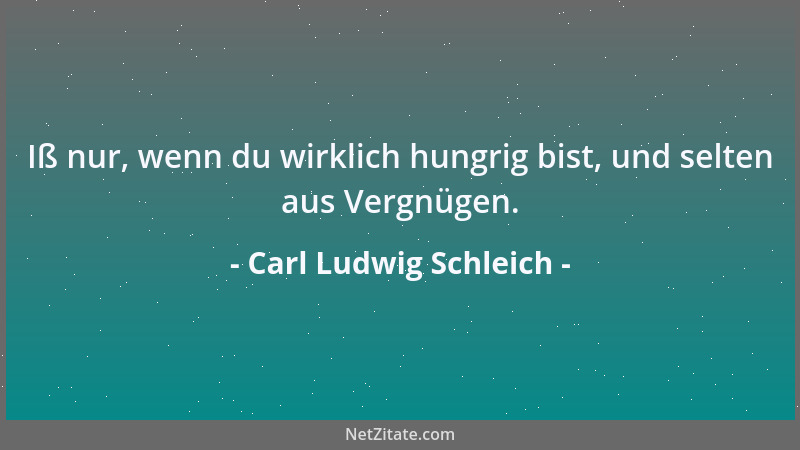Carl Ludwig Schleich - Iß nur, wenn du wirklich hungrig bist, und selten aus Vergnügen....