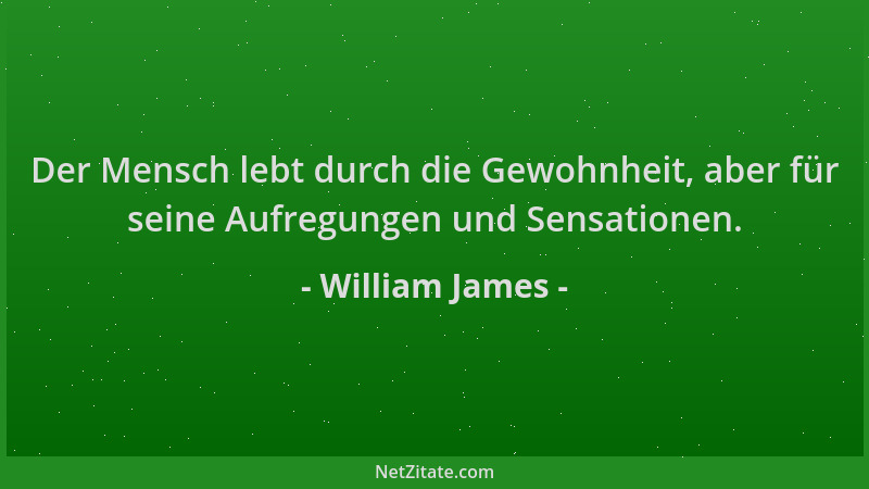 William James - Der Mensch lebt durch die Gewohnheit, aber für seine Aufregungen und Sensationen....
