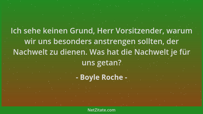 Boyle Roche - Ich sehe keinen Grund, Herr Vorsitzender, warum wir uns besonders anstrengen sollten, der Nachwelt zu dienen....