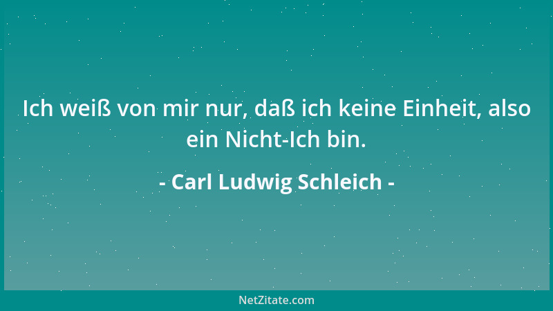 Carl Ludwig Schleich - Ich weiß von mir nur, daß ich keine Einheit, also ein Nicht-Ich bin....