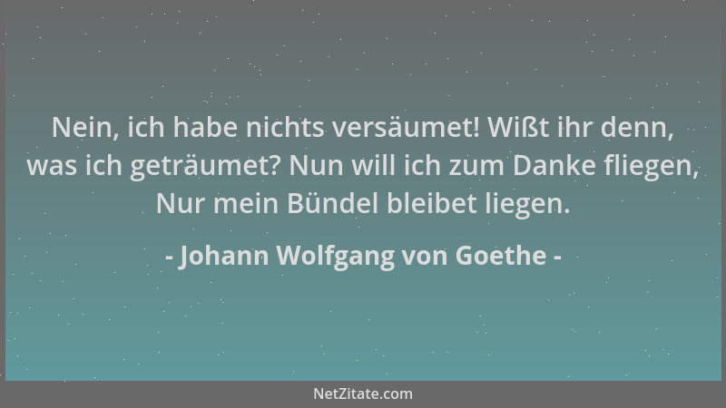 Johann Wolfgang von Goethe - Nein, ich habe nichts versäumet! Wißt ihr denn, was ich geträumet? Nun will ich zum Danke flie...