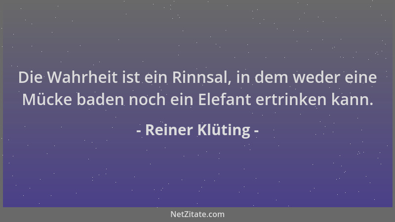 Reiner Klüting - Die Wahrheit ist ein Rinnsal, in dem weder eine Mücke baden noch ein Elefant ertrinken kann....