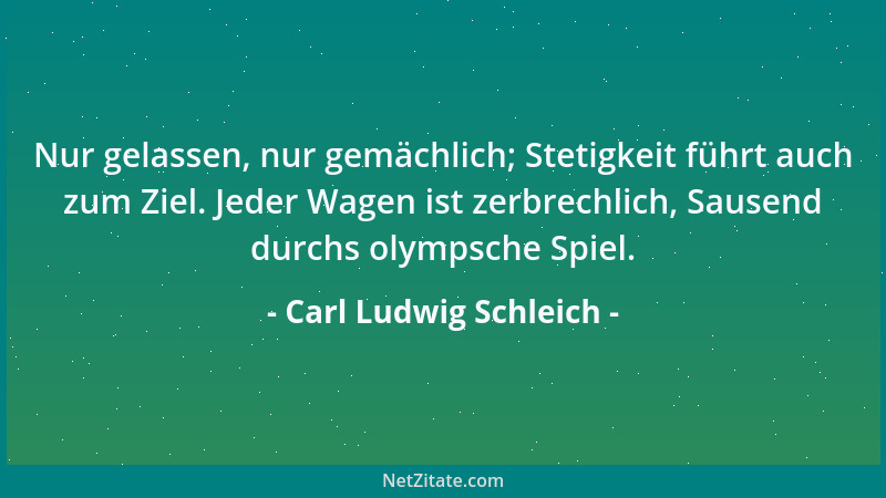 Carl Ludwig Schleich - Nur gelassen, nur gemächlich; Stetigkeit führt auch zum Ziel. Jeder Wagen ist zerbrechlich, Sausend...