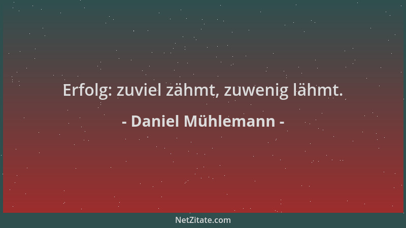Daniel Mühlemann - Erfolg: zuviel zähmt, zuwenig lähmt....
