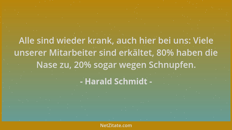 Harald Schmidt - Alle sind wieder krank, auch hier bei uns: Viele unserer Mitarbeiter sind erkältet, 80% haben die Nase zu,...