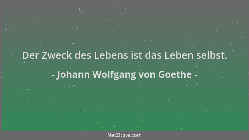 Johann Wolfgang von Goethe - Der Zweck des Lebens ist das Leben selbst....
