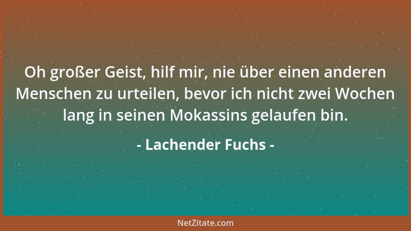Lachender Fuchs - Oh großer Geist, hilf mir, nie über einen anderen Menschen zu urteilen, bevor ich nicht zwei Wochen lang...