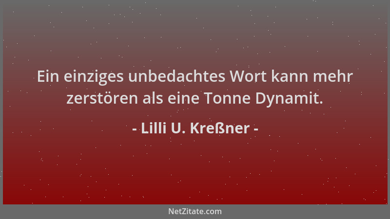 Lilli U. Kreßner - Ein einziges unbedachtes Wort kann mehr zerstören als eine Tonne Dynamit....