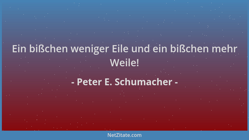 Peter E. Schumacher - Ein bißchen weniger Eile und ein bißchen mehr Weile!...