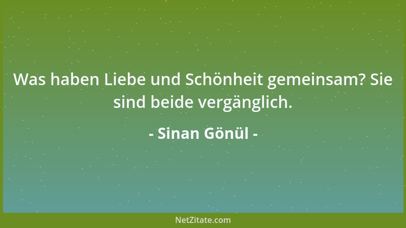 Sinan Gönül - Was haben Liebe und Schönheit gemeinsam? Sie sind beide vergänglich....