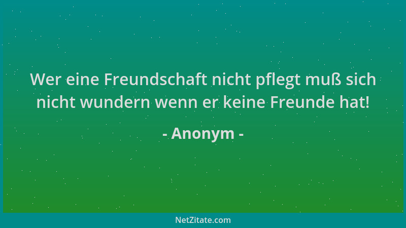 Anonym - Wer eine Freundschaft nicht pflegt muß sich nicht wundern wenn er keine Freunde hat!...
