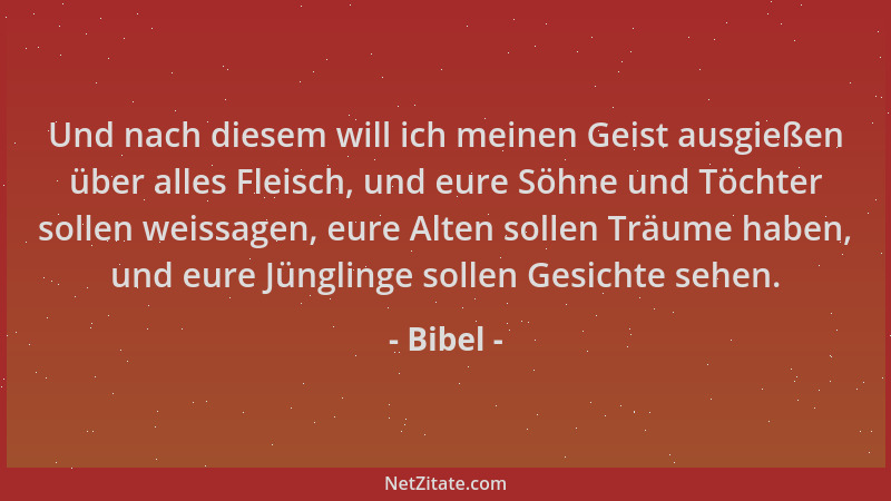 Bibel - Und nach diesem will ich meinen Geist ausgießen über alles Fleisch, und eure Söhne und Töchter sollen weissagen, eu...