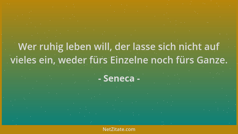 Seneca - Wer ruhig leben will, der lasse sich nicht auf vieles ein, weder fürs Einzelne noch fürs Ganze....
