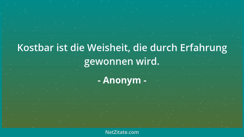 Anonym - Kostbar ist die Weisheit, die durch Erfahrung gewonnen wird....