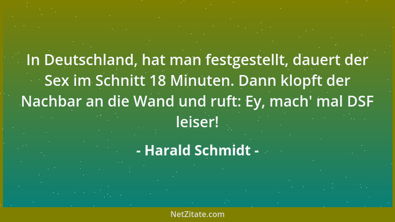 Harald Schmidt - In Deutschland, hat man festgestellt, dauert der Sex im Schnitt 18 Minuten. Dann klopft der Nachbar an die...