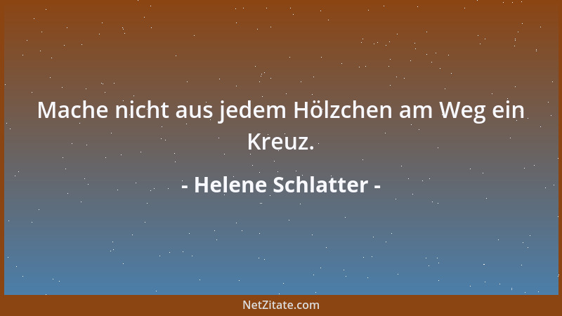 Helene Schlatter - Mache nicht aus jedem Hölzchen am Weg ein Kreuz....
