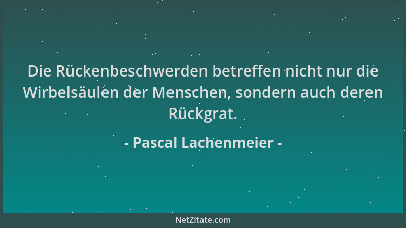 Pascal Lachenmeier - Die Rückenbeschwerden betreffen nicht nur die Wirbelsäulen der Menschen, sondern auch deren Rückgrat....