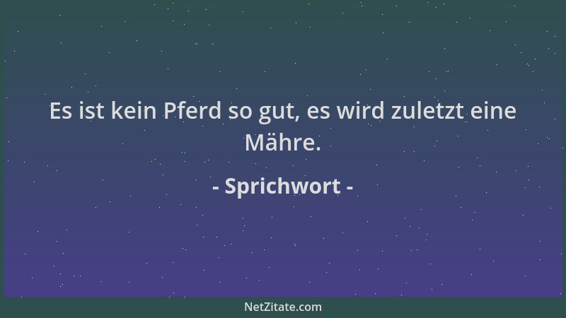 Sprichwort - Es ist kein Pferd so gut, es wird zuletzt eine Mähre....