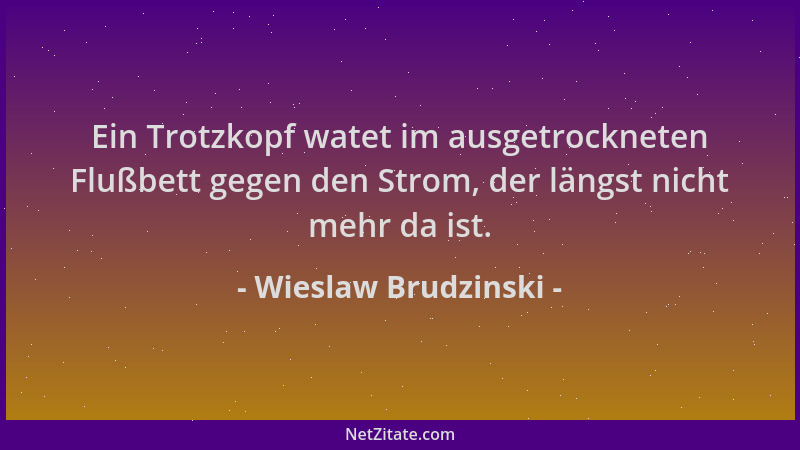 Wieslaw Brudzinski - Ein Trotzkopf watet im ausgetrockneten Flußbett gegen den Strom, der längst nicht mehr da ist....