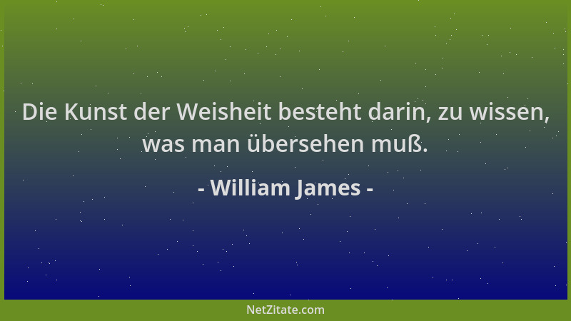 William James - Die Kunst der Weisheit besteht darin, zu wissen, was man übersehen muß....