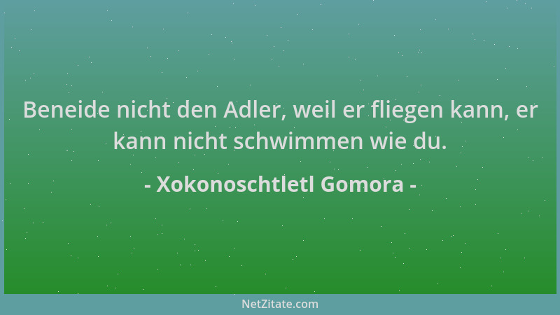 Xokonoschtletl Gomora - Beneide nicht den Adler, weil er fliegen kann, er kann nicht schwimmen wie du....