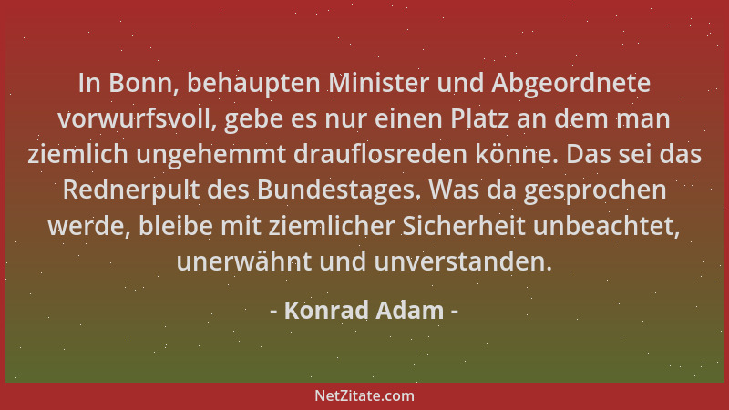 Konrad Adam - In Bonn, behaupten Minister und Abgeordnete vorwurfsvoll, gebe es nur einen Platz an dem man ziemlich ungehem...