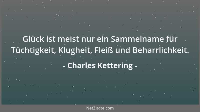 Charles Kettering - Glück ist meist nur ein Sammelname für Tüchtigkeit, Klugheit, Fleiß und Beharrlichkeit....