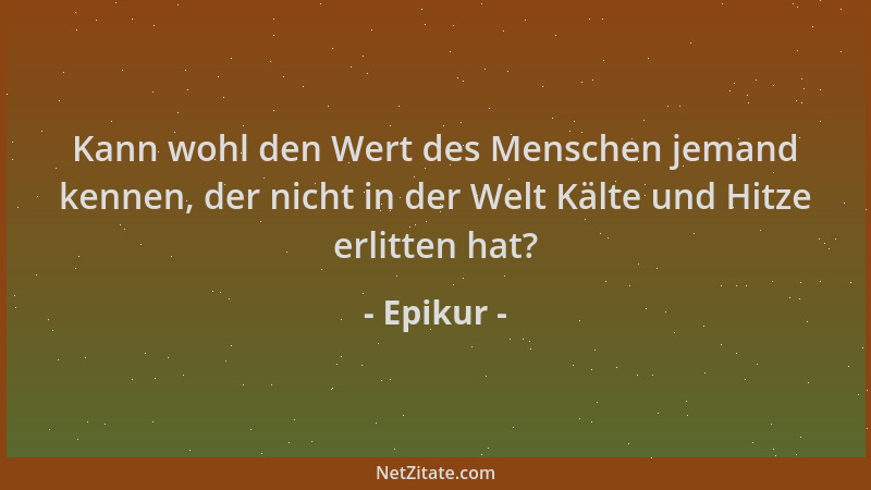 Epikur - Kann wohl den Wert des Menschen jemand kennen, der nicht in der Welt Kälte und Hitze erlitten hat?...