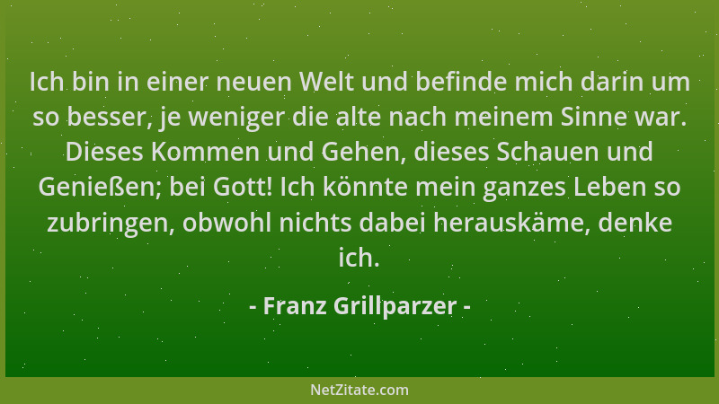 Franz Grillparzer - Ich bin in einer neuen Welt und befinde mich darin um so besser, je weniger die alte nach meinem Sinne...