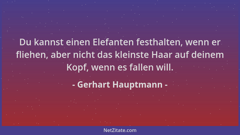 Gerhart Hauptmann - Du kannst einen Elefanten festhalten, wenn er fliehen, aber nicht das kleinste Haar auf deinem Kopf, we...