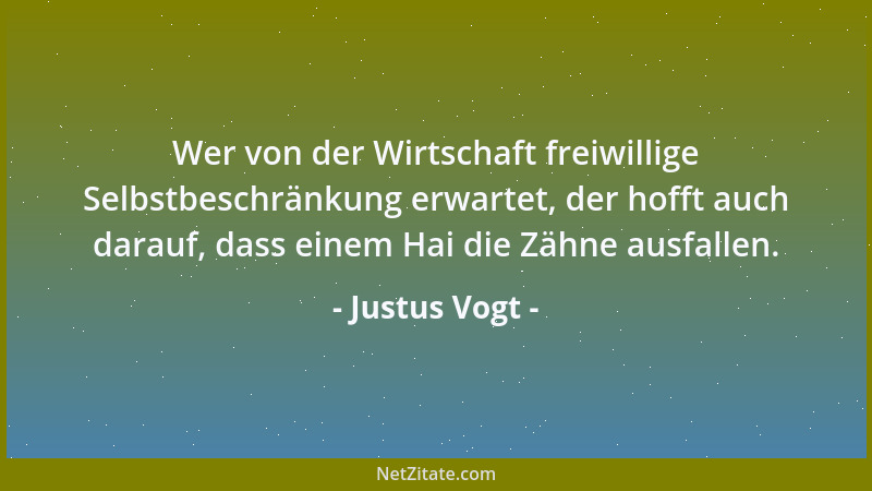 Justus Vogt - Wer von der Wirtschaft freiwillige Selbstbeschränkung erwartet, der hofft auch darauf, dass einem Hai die Zäh...