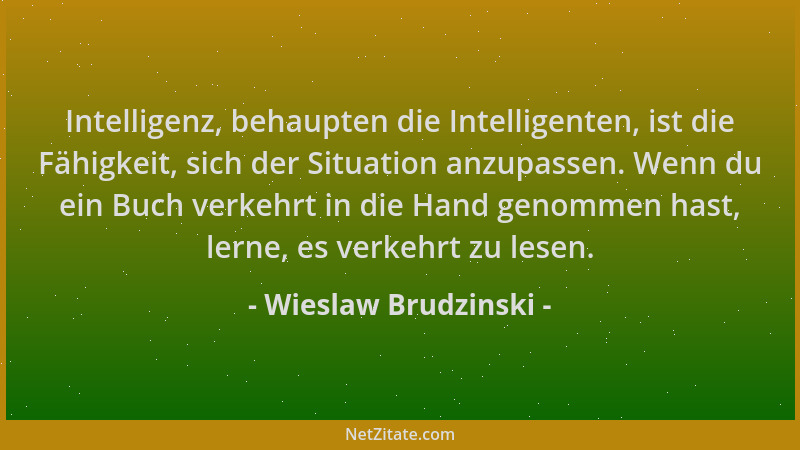 Wieslaw Brudzinski - Intelligenz, behaupten die Intelligenten, ist die Fähigkeit, sich der Situation anzupassen. Wenn du ei...