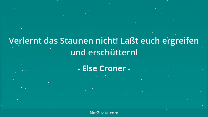 Else Croner - Verlernt das Staunen nicht! Laßt euch ergreifen und erschüttern!...