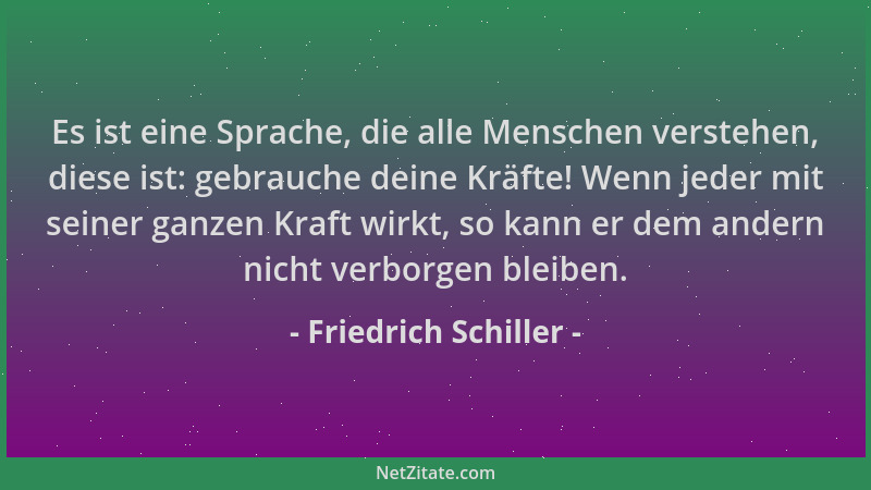 Friedrich Schiller - Es ist eine Sprache, die alle Menschen verstehen, diese ist: gebrauche deine Kräfte! Wenn jeder mit se...