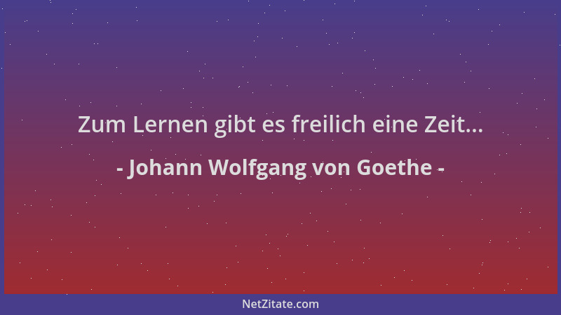 Johann Wolfgang von Goethe - Zum Lernen gibt es freilich eine Zeit......