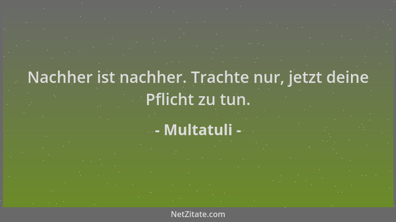 Multatuli - Nachher ist nachher. Trachte nur, jetzt deine Pflicht zu tun....