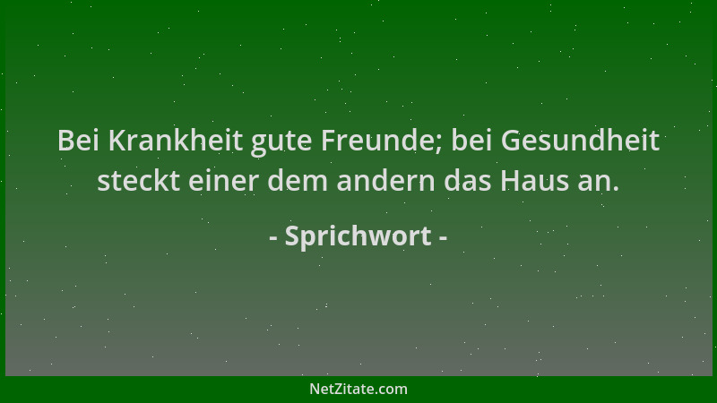 Sprichwort - Bei Krankheit gute Freunde; bei Gesundheit steckt einer dem andern das Haus an....