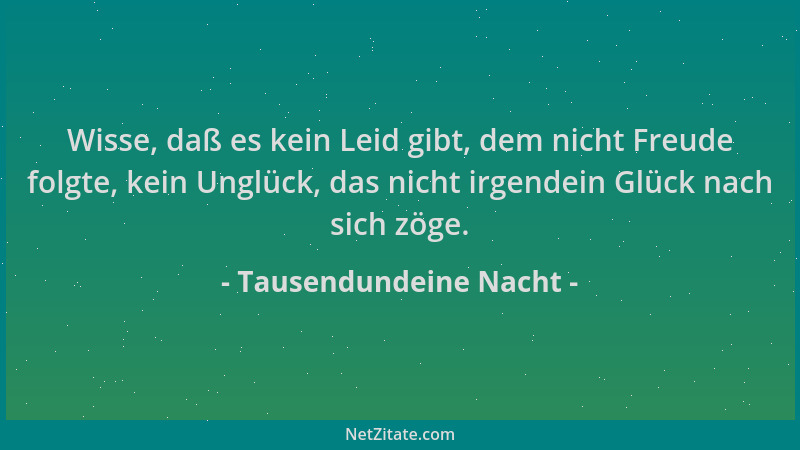Tausendundeine Nacht - Wisse, daß es kein Leid gibt, dem nicht Freude folgte, kein Unglück, das nicht irgendein Glück nach...