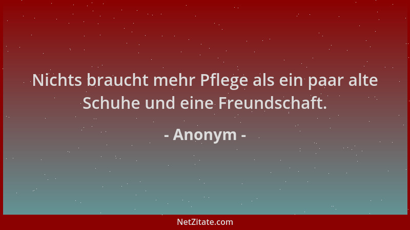 Anonym - Nichts braucht mehr Pflege als ein paar alte Schuhe und eine Freundschaft....