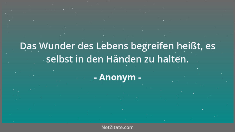 Anonym - Das Wunder des Lebens begreifen heißt, es selbst in den Händen zu halten....