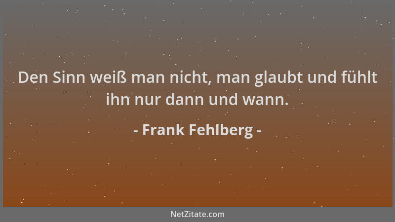 Frank Fehlberg - Den Sinn weiß man nicht, man glaubt und fühlt ihn nur dann und wann....