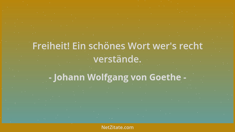 Johann Wolfgang von Goethe - Freiheit! Ein schönes Wort wer 's recht verstände....
