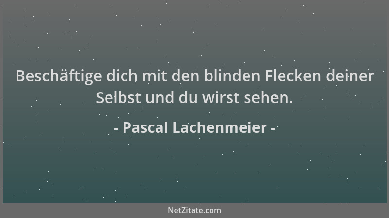 Pascal Lachenmeier - Beschäftige dich mit den blinden Flecken deiner Selbst und du wirst sehen....