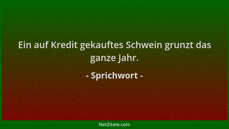 Sprichwort - Ein auf Kredit gekauftes Schwein grunzt das ganze Jahr....